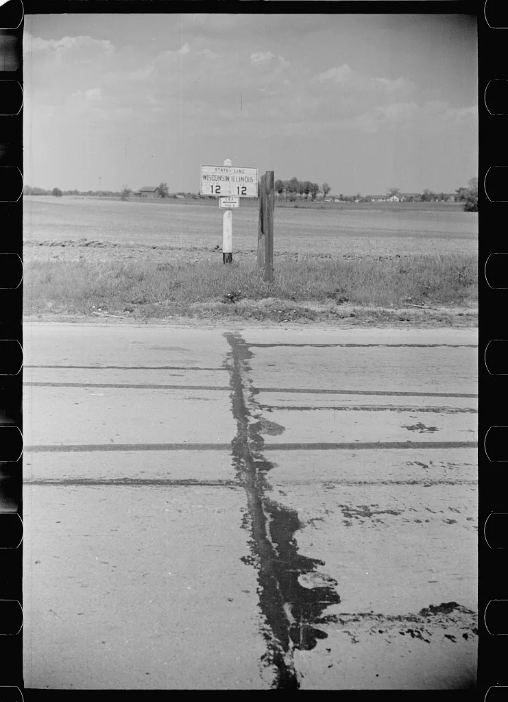 State line, Wisconsin and Illinois, 1939