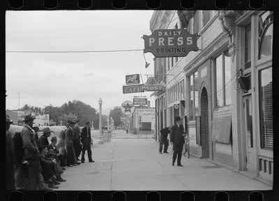 Watching World Series scoreboard, Montrose, Colorado, 1939
