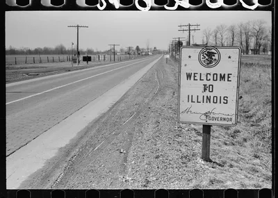 State line, Indiana--Illinois, 1940