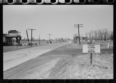 State line, Indiana--Illinois, 1940
