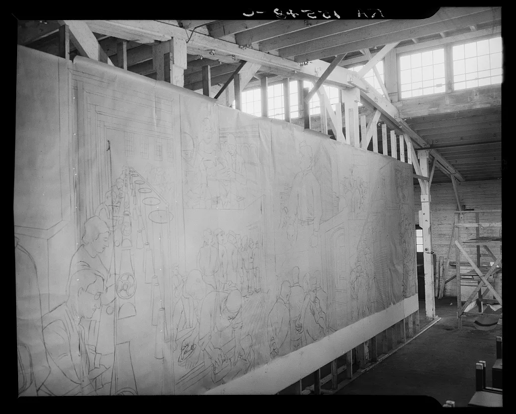 [Untitled photo, possibly related to: Mural painted by Ben Shahn at…, New Jersey, 1938
