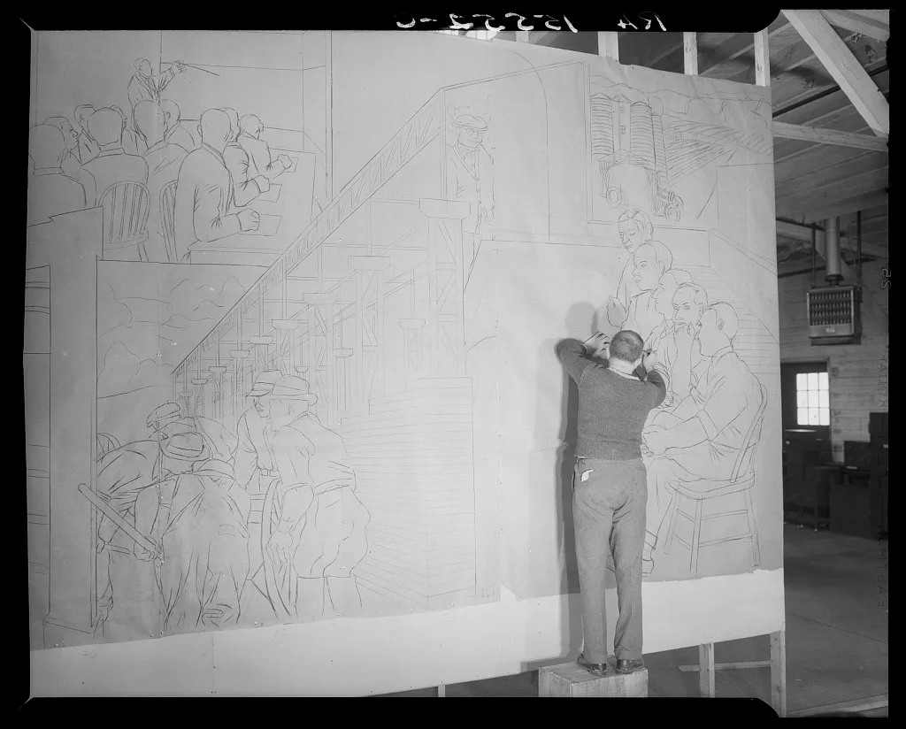 [Untitled photo, possibly related to: Mural painted by Ben Shahn at…, New Jersey, 1938