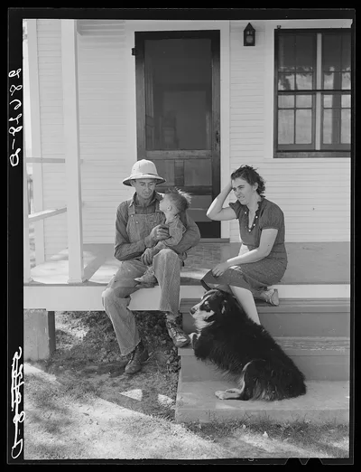 Carl Higgins family, purchase borrowers, on the porch of their home…, Colorado, 1939