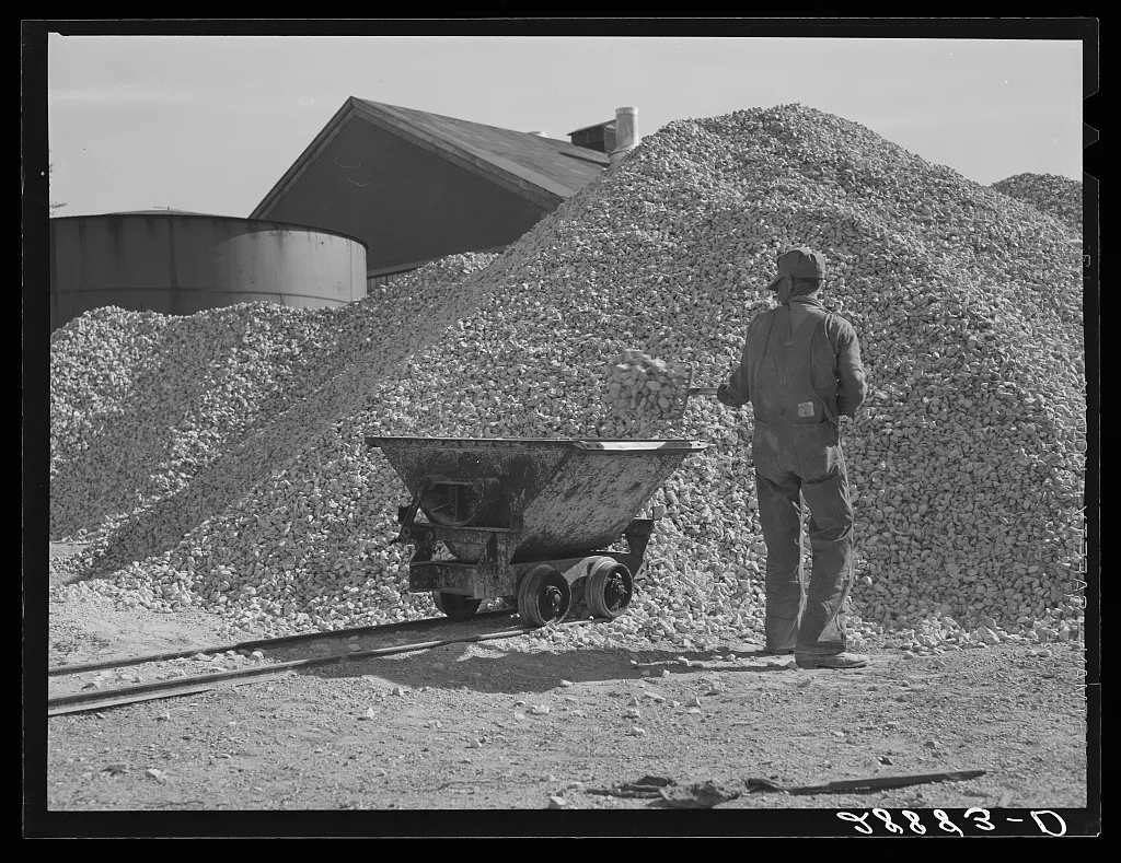 [Untitled photo, possibly related to: Limestone used in purification…, Colorado, 1939