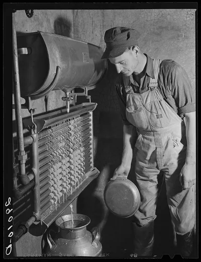 Most of the milk is refrigerated until time for shipment to nearby…, Missouri, 1939