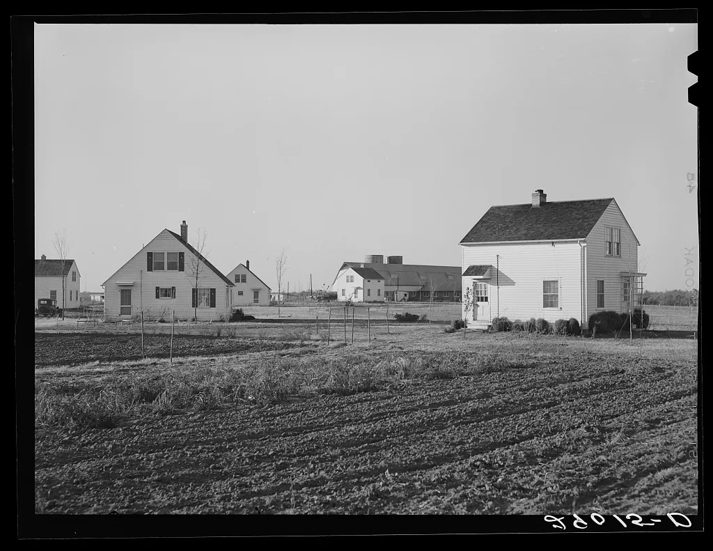 Group of homes located near the dairy farms on Bois d'Arc Cooperative…, Missouri, 1939