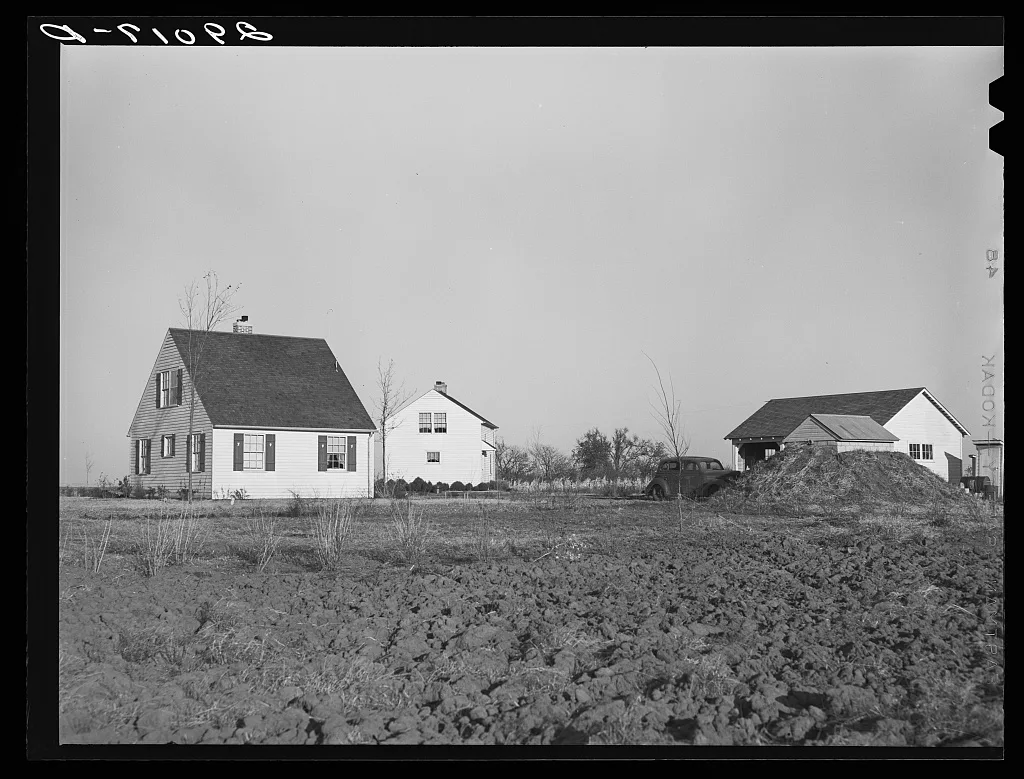 Houses at the Bois d'Arc Cooperative farm. Osage Farms, Missouri, 1939