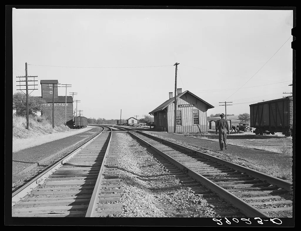 Railroad station. Lamoille, Iowa, 1939