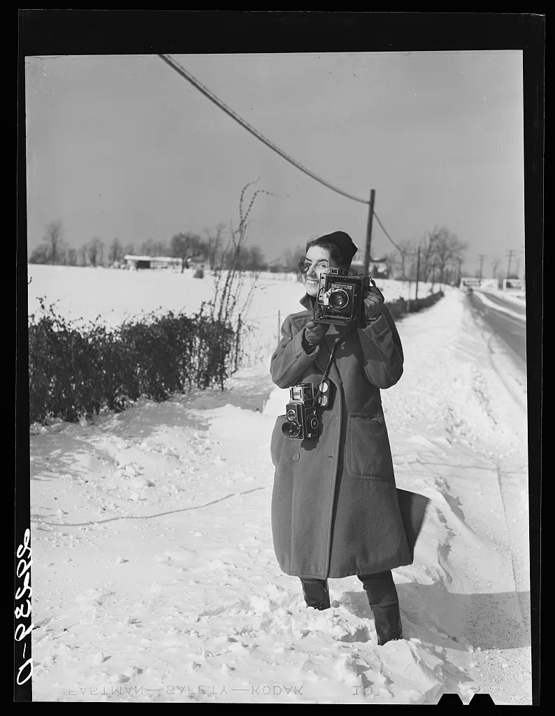 [Untitled negative showing Marion Post Wolcott smiling while she…, 1940