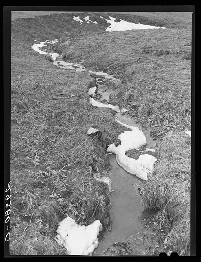 Snow melting in brook. Frederick County, Virginia, 1940