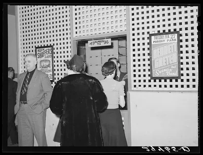 [Untitled photo, possibly related to: Check room at dance hall.…, Iowa, 1940