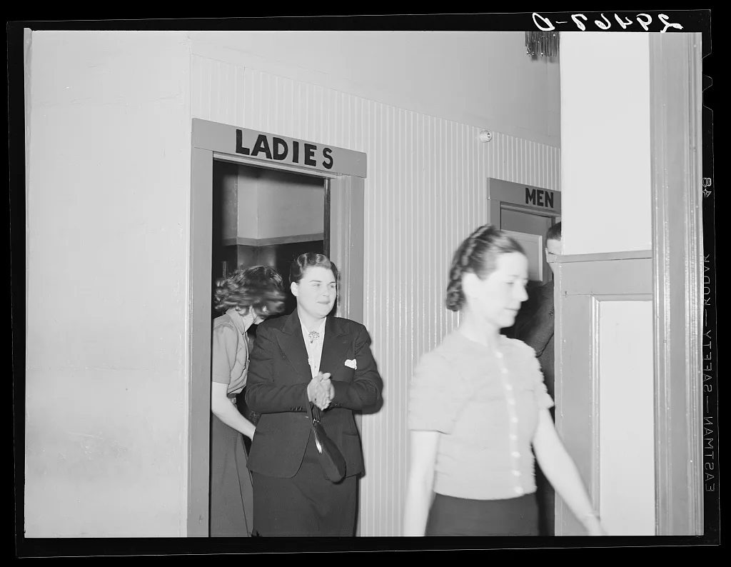 Restroom, dance hall. Marshalltown, Iowa, 1940