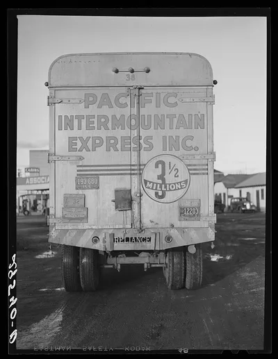 Rear of interstate truck. Elko, Nevada, 1940