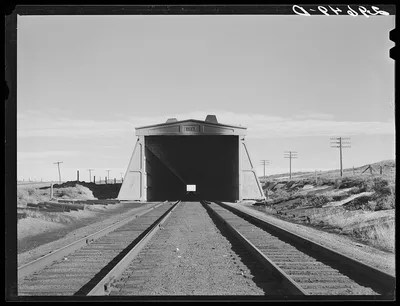 Snow shed over Union Pacific tracks. Carbon County, Wyoming, 1940