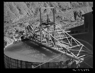 Tank used in purifying gold and silver ore. El Dorado Canyon, Clark…, Nevada, 1940