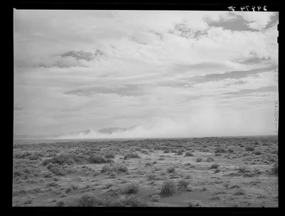 Dust storm on desert. Nye County, Nevada, 1940