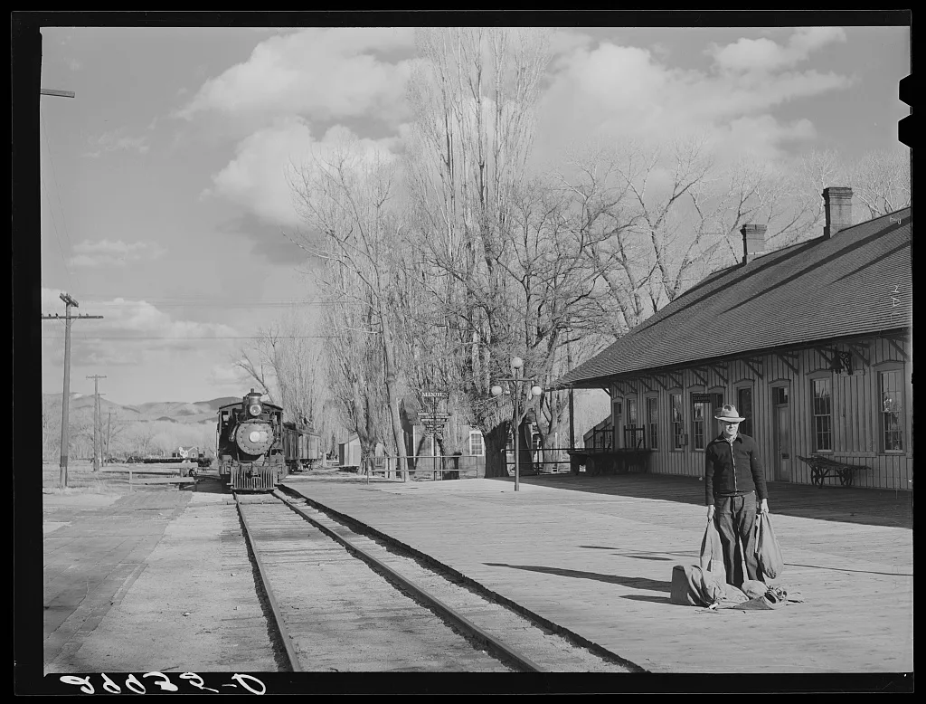 Waiting with mail for train to Reno. Carson City, Nevada, 1940