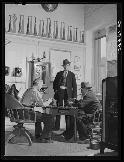 Playing cards in firehouse. Carson City, Nevada, 1940