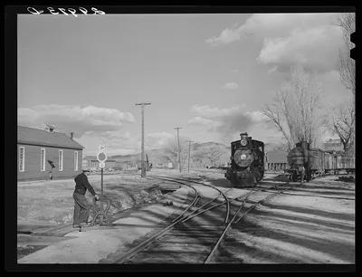 Operating switch at railroad station. Carson City, Nevada, 1940
