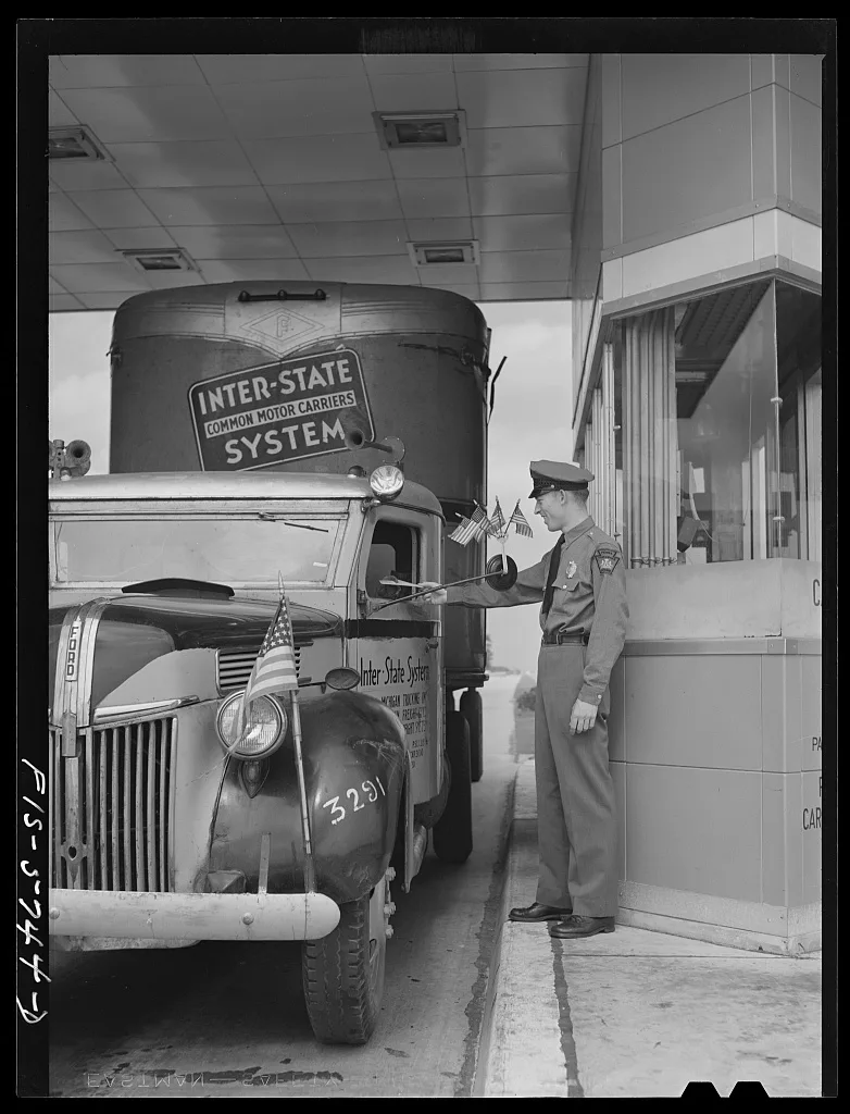 Pennsylvania Turnpike, Pennsylvania. Paying toll, 1942