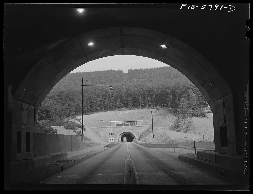 Pennsylvania Turnpike, Pennsylvania. Twin tunnels, 1942